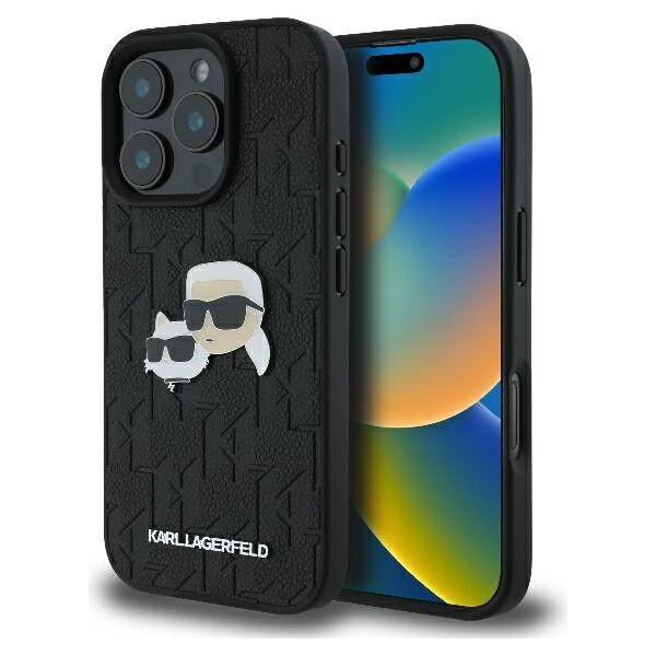 Karl Lagerfeld case for iPhone 16 Pro 6,3&quot; KLHCP16LPGKLKCPK black Hard Monogram Karl&Choupette Head Pin 3666339329389
