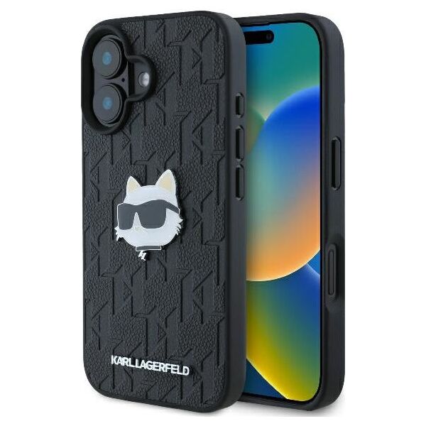 Karl Lagerfeld case for iPhone 16 6,1&quot; KLHCP16SPGKLCHPK black Hard Monogram Choupette Head Pin 3666339329723