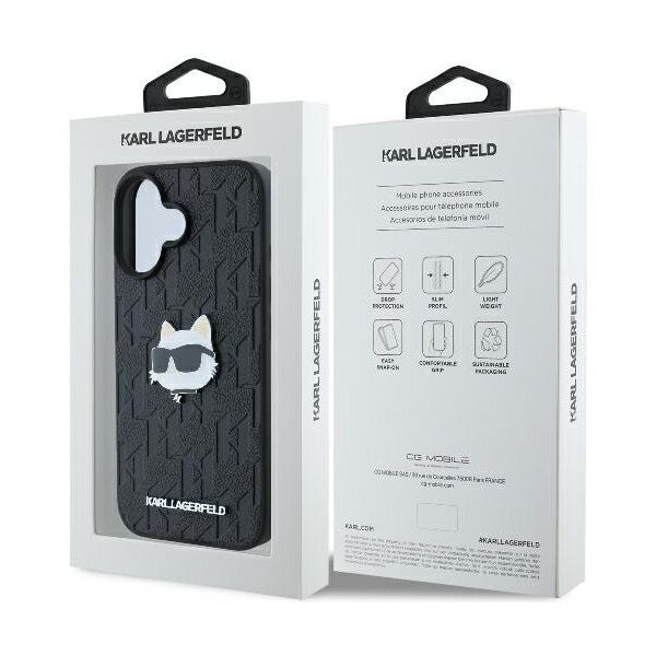 Karl Lagerfeld case for iPhone 16 6,1&quot; KLHCP16SPGKLCHPK black Hard Monogram Choupette Head Pin 3666339329723