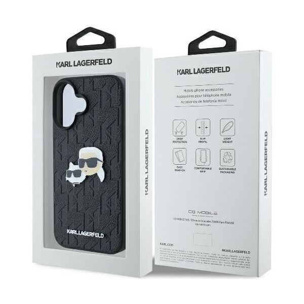 Karl Lagerfeld case for iPhone 16 6,1&quot; KLHCP16SPGKLKCPK black Hard Monogram Karl&Choupette Head Pin 3666339329365
