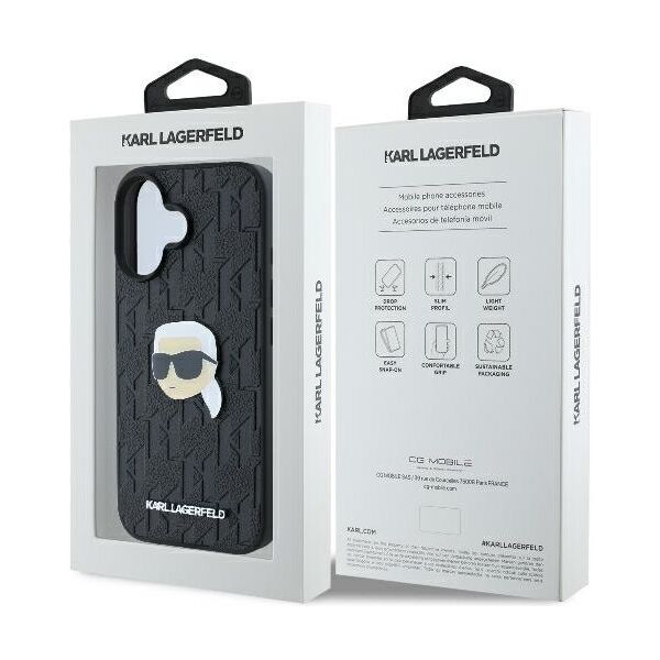 Karl Lagerfeld case for iPhone 16 6,1&quot; KLHCP16SPGKLKIPK black Hard Monogram Karl Head Pin 3666339329549