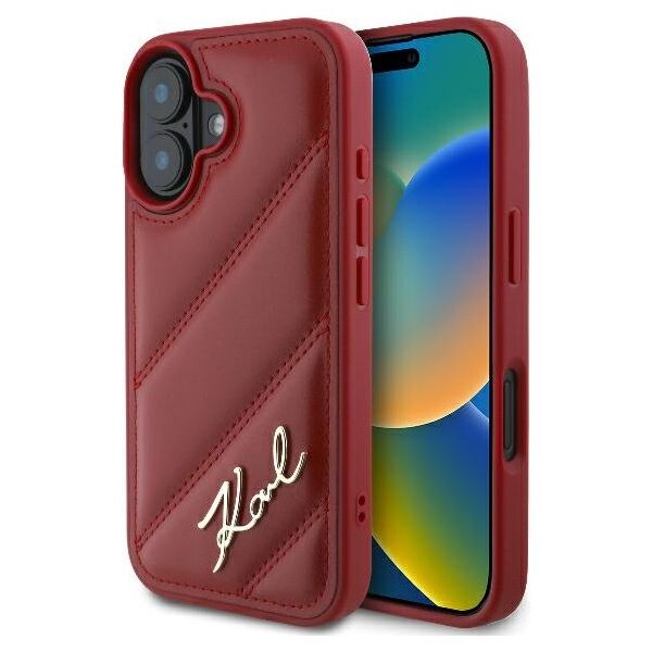 Karl Lagerfeld case for iPhone 16 6,1&quot; KLHCP16SPQDSMGR red Hard Diagonal Quilted Script 3666339317768