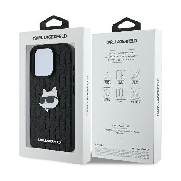 Karl Lagerfeld case for iPhone 16 Pro Max 6,9&quot; KLHCP16XPGKLCHPK black Hard Monogram Choupette Head Pin 3666339329754