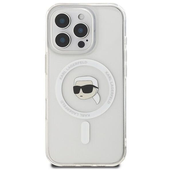 Karl Lagerfeld case for iPhone 16 Pro 6,3&quot; KLHMP16LHLSKIH white Hard IML Metal Karl Head MagSafe 3666339318062