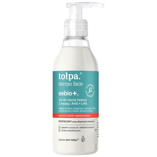Tołpa Żel do mycia twarzy Sebio+ 2 kwasy: AHA + LHA 195ml