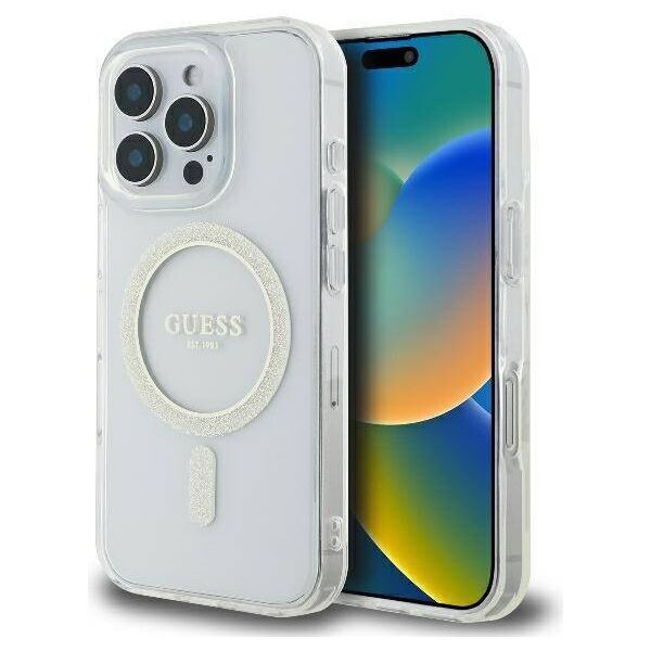 Original Case IPHONE 16 PRO Guess Hardcase IML Glitter Circle MagSafe (GUHMP16LHFGERET) transparent 3666339307578