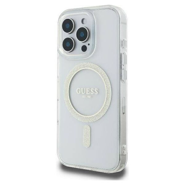 Original Case IPHONE 16 PRO Guess Hardcase IML Glitter Circle MagSafe (GUHMP16LHFGERET) transparent 3666339307578
