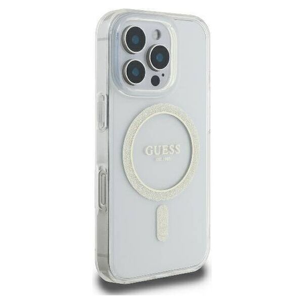 Original Case IPHONE 16 PRO Guess Hardcase IML Glitter Circle MagSafe (GUHMP16LHFGERET) transparent 3666339307578
