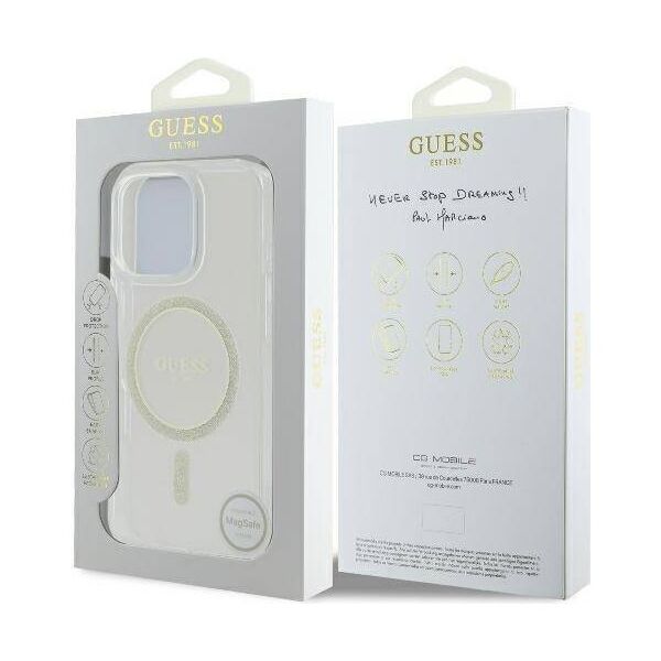 Original Case IPHONE 16 PRO Guess Hardcase IML Glitter Circle MagSafe (GUHMP16LHFGERET) transparent 3666339307578