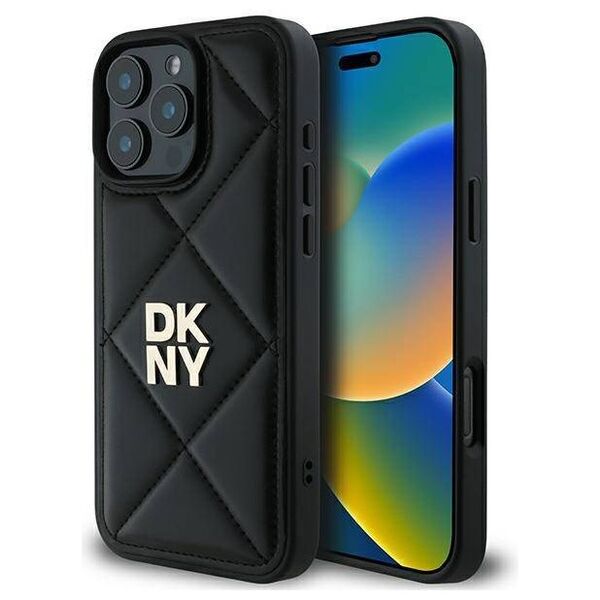 Original Case IPHONE 16 PRO DKNY Quilted Stack Logo (DKHCP16LPQDSLK) black 3666339333485