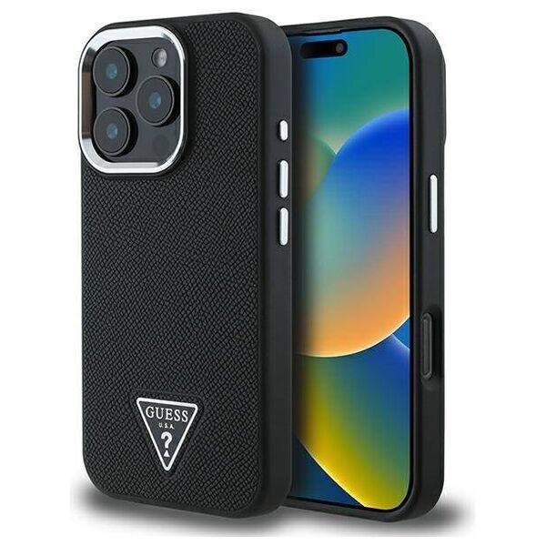 Original Case IPHONE 16 PRO Guess Hardcase Grained Triangle MagSafe (GUHMP16LPGTSPSK) black 3666339302320