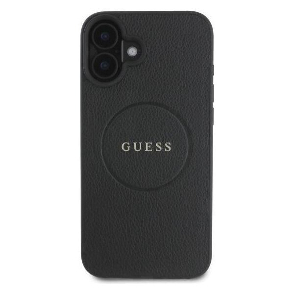 Original Case IPHONE 16 Guess Hardcase Grained Gold Ring MagSafe (GUHMP16SPGHSMMK) black 3666339303501