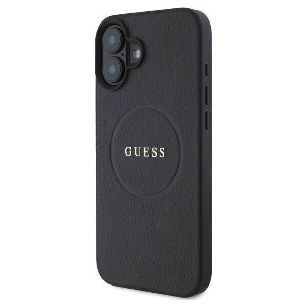 Original Case IPHONE 16 Guess Hardcase Grained Gold Ring MagSafe (GUHMP16SPGHSMMK) black 3666339303501