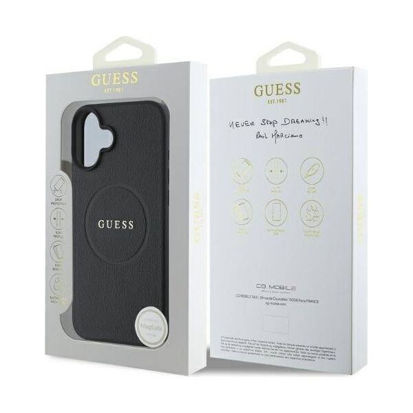 Original Case IPHONE 16 Guess Hardcase Grained Gold Ring MagSafe (GUHMP16SPGHSMMK) black 3666339303501