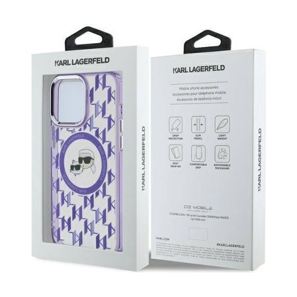 Original Case IPHONE 15 PRO Karl Lagerfeld IML Monogram Karl&Choupette Head MagSafe (KLHMP15LHMCKMHU) purple 3666339285180