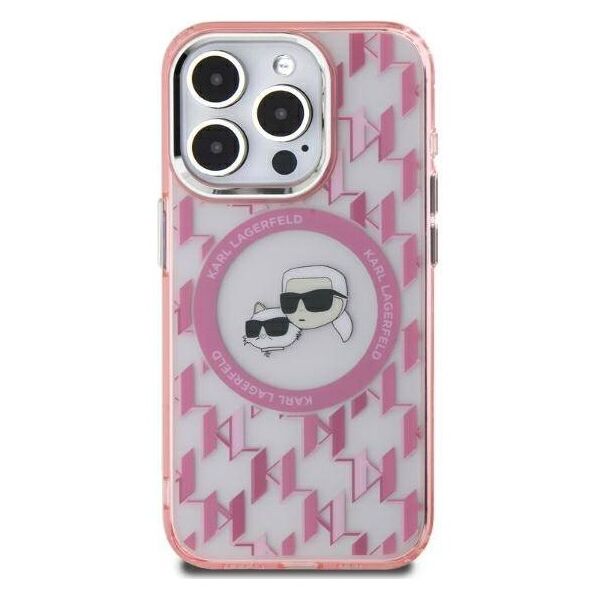 Original Case IPHONE 15 Karl Lagerfeld IML Monogram Karl&Choupette Head MagSafe (KLHMP15SHMCKMHP) pink 3666339285029