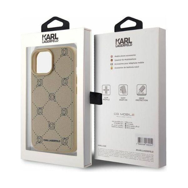 Original Case IPHONE 15 Karl Lagerfeld Karl Head MagSafe (KLHMP15SPGKHPHE) beige 3666339252786