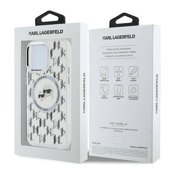 Original Case IPHONE 15 PRO MAX Karl Lagerfeld IML Monogram Karl&Choupette Head MagSafe (KLHMP15XHMCKMHT) transparent 3666339285333