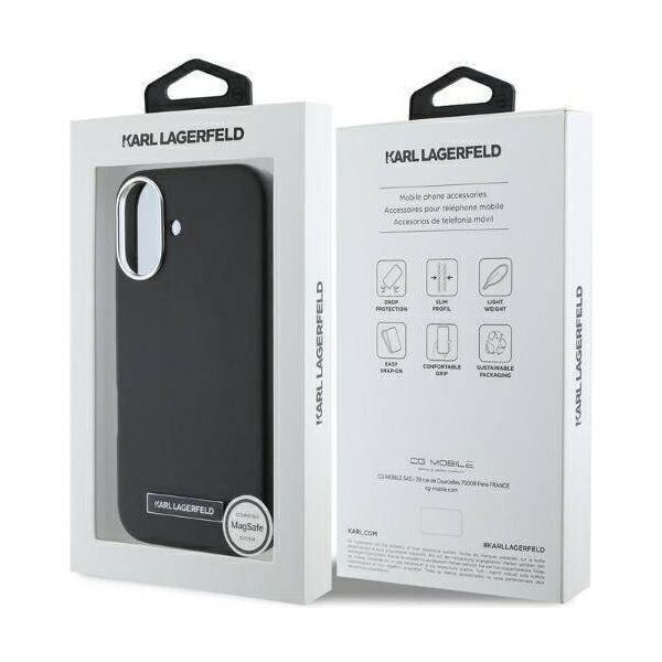 Original Case IPHONE 16 Karl Lagerfeld Hardcase FW Metal Plate MagSafe (KLHMP16SPGMSRPK) black 3666339318888