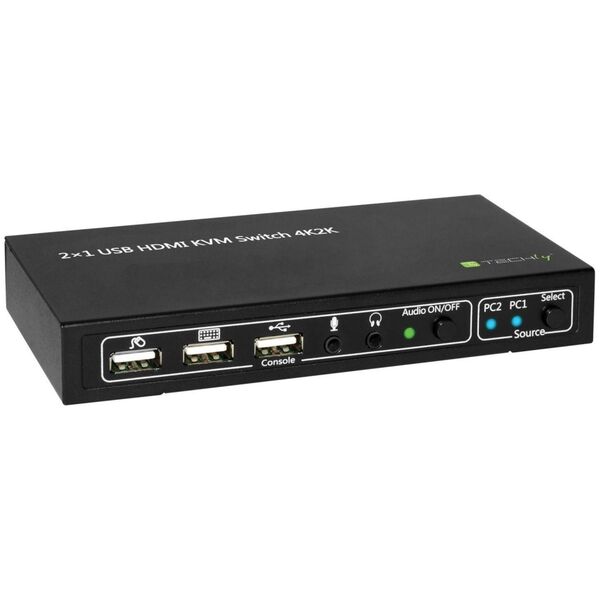 Przełącznik Techly 2-portowy przełącznik KVM HDMI/USB 2x1 z audio