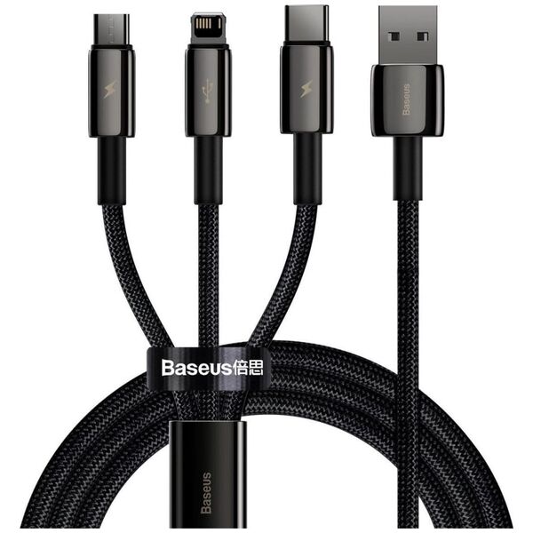 Kabel USB Baseus USB-A - USB-C + microUSB + Lightning 1.5 m Czarny (CAMLTWJ-01)