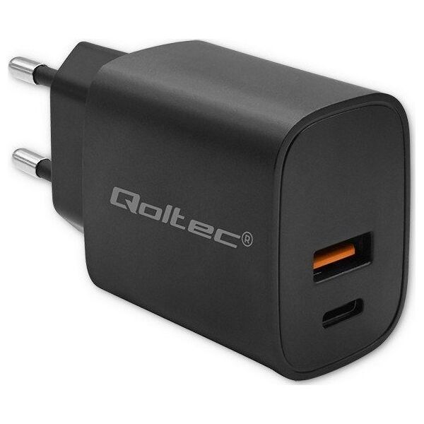 Ładowarka Qoltec Ładowarka GaN Power Pro | 1xUSB-C | 1xUSB | 30W | 5-20V | 1.5-3A | Czarna