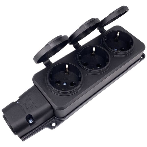 Extension socket No brand 5703, 3 way, 250V, 16A, Waterproof, Without cable, Black - 17872 έως 12 άτοκες Δόσεις