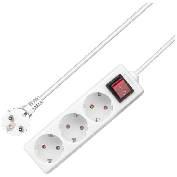 Extension socket No brand, 3 way, 250V, 16A, Cable, 3m., With switch, White - 17875 έως 12 άτοκες Δόσεις