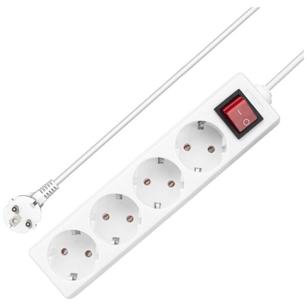 Extension socket No brand, 4 way, 250V, 16A, Cable, 1m., With switch, White - 17877 έως 12 άτοκες Δόσεις