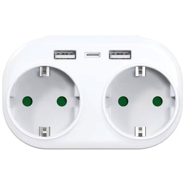 Extension socket No brand, 2 way, 250V, 16A, Without Cable, 4 x USB F, 1 x USB-C, White - 17891 έως 12 άτοκες Δόσεις