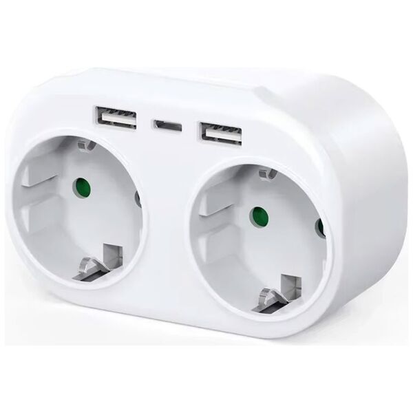 Extension socket No brand, 2 way, 250V, 16A, Without Cable, 4 x USB F, 1 x USB-C, White - 17891 έως 12 άτοκες Δόσεις
