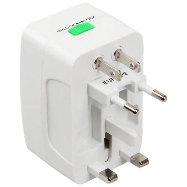 Universal travel adapter - charger No brand, 2xUSB, 1хUSB-C,1.0A, EU/US/UK/AU to EU/US/UK/AU, 220V, White - 17892 έως 12 άτοκες Δόσεις