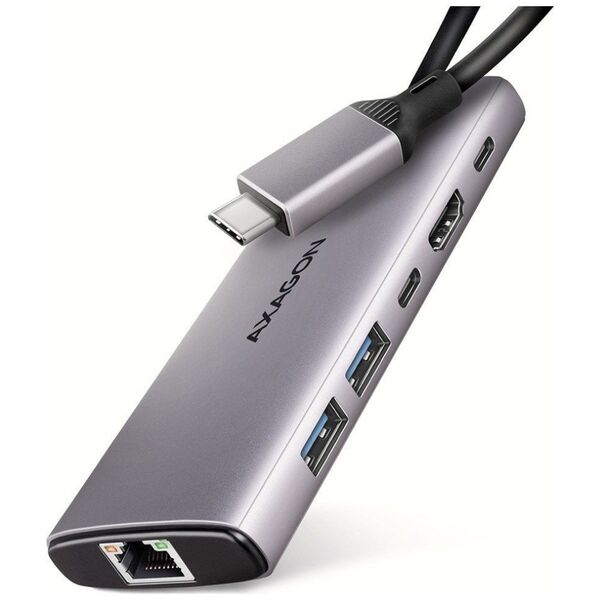 Axagon USB HUB AXAGON HMC-6G2L, Διανομέας USB 10Gb/s, 2x USB-A, 1x USB-C, HDMI 4k/60, RJ-45, PD 100W, καλώδιο USB-C 15cm 13619958 8595247908056