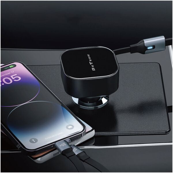 Car socket charger DeTech DE-C53, Type-C, Lightning Cable, 30W, Black - 40519 έως 12 άτοκες Δόσεις