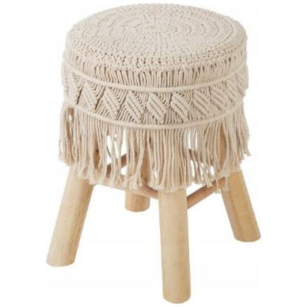 Σκαμπό Atmosphera Boho με κάθισμα καλυμμένο με μακραμέ, ύψος 42 cm, μπεζ 13429805 3560238337974