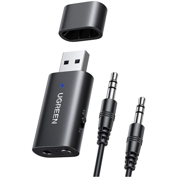 Adapter bluetooth Ugreen Ugreen transmiter nadajnik / odbiornik Bluetooth 5.0 bezprzewodowy adapter audio 3,5 mm mini jack czarny (CM523 60300)