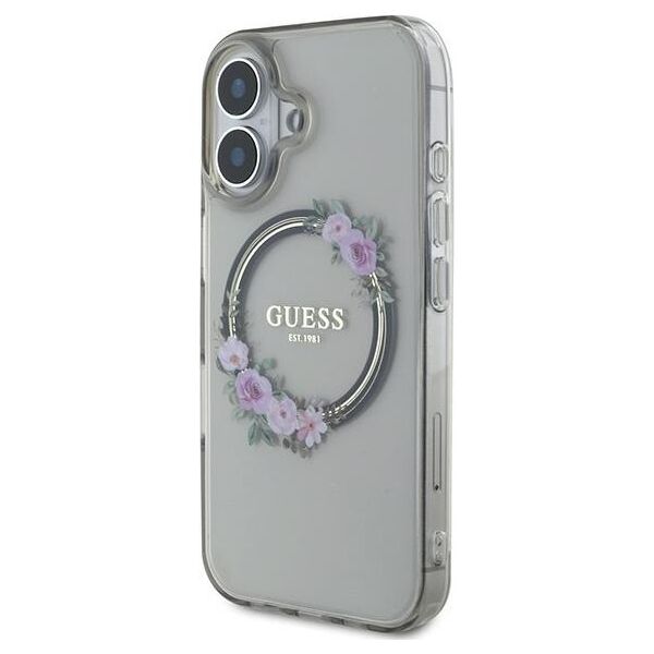 Guess case for iPhone 16 6,1&quot; GUHMP16SHFWFCK IML Flowers Wreath black MagSafe 3666339346348