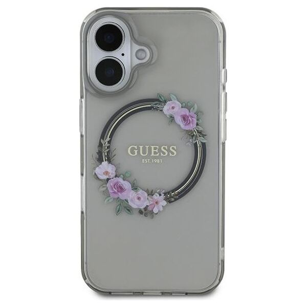 Guess case for iPhone 16 6,1&quot; GUHMP16SHFWFCK IML Flowers Wreath black MagSafe 3666339346348