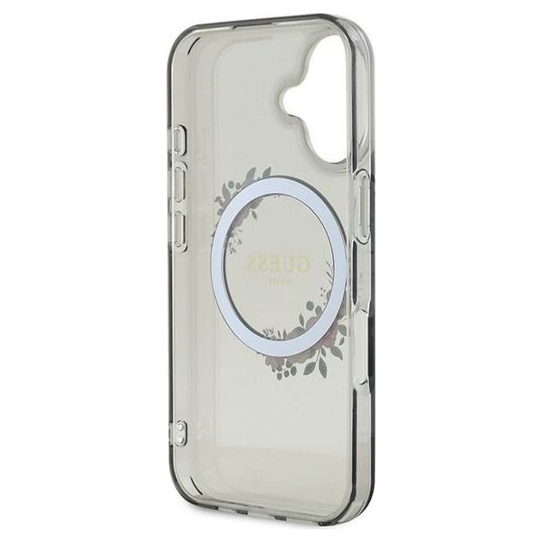 Guess case for iPhone 16 6,1&quot; GUHMP16SHFWFCK IML Flowers Wreath black MagSafe 3666339346348
