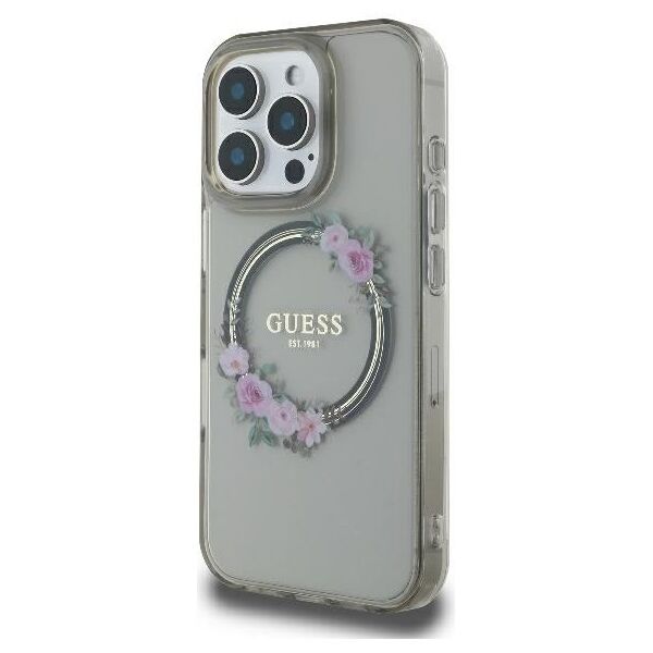 Guess case for iPhone 16 Pro 6,3&quot; GUHMP16LHFWFCK IML Flowers Wreath black MagSafe 3666339346362