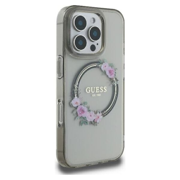 Guess case for iPhone 16 Pro 6,3&quot; GUHMP16LHFWFCK IML Flowers Wreath black MagSafe 3666339346362