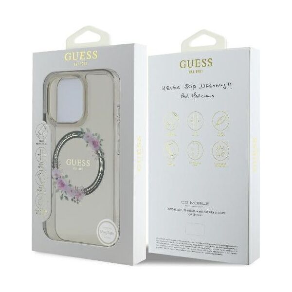 Guess case for iPhone 16 Pro 6,3&quot; GUHMP16LHFWFCK IML Flowers Wreath black MagSafe 3666339346362