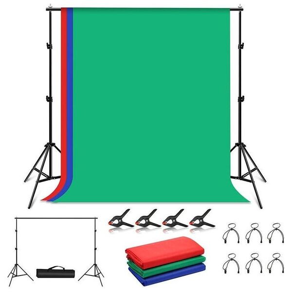 Puluz Puluz Zestaw/Statyw do mocowania tła fotograficznego 2x2m + tła fotograficzne 3 szt PKT5204