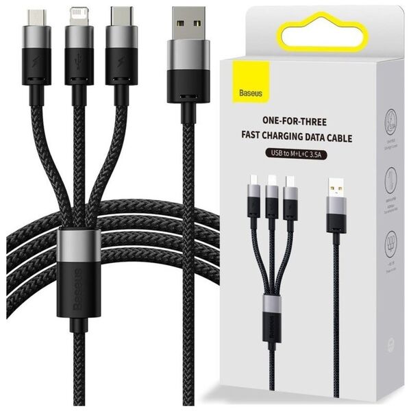 Kabel USB Baseus USB-A - microUSB + Lightning 1.2 m Czarny (BSU3937)