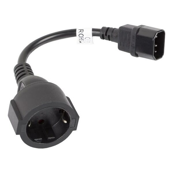 Kabel zasilający Lanberg IEC 320 C14 - Schuko, 20cm, czarny (CA-C14E-10CC-0018-BK)