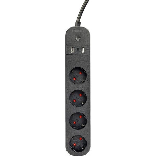 Gembird Inteligentna listwa Tuya 4xDE 2xUSB-A 1xUSB-C Czarna