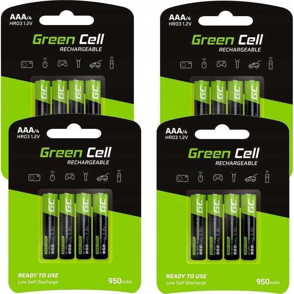 Green Cell 16x Akumulatorki Paluszki AAA R3 950mAh Ni-MH Baterie do ładowania Green Cell