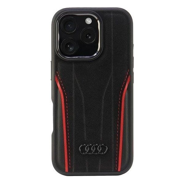Audi Audi Genuine Leather MagSafe iPhone 16 Pro 6.3" czarno-czerwony/black-red hardcase AU-TPUPCMIP16P-R8/D3-RD