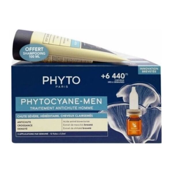 Alkotest PHYTO_SET Cyane Men Anti-Loss Treatment szampon przeciw wypadaniu włosów 100ml + ampułki do włosów 12 x 3,5ml