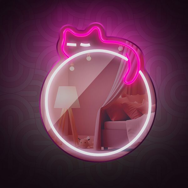 Neon MIRROR LED SLEEPING CAT white pink FMNE03 Forever Light 5907457763029